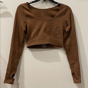 Brown Long Sleeve Crop Top